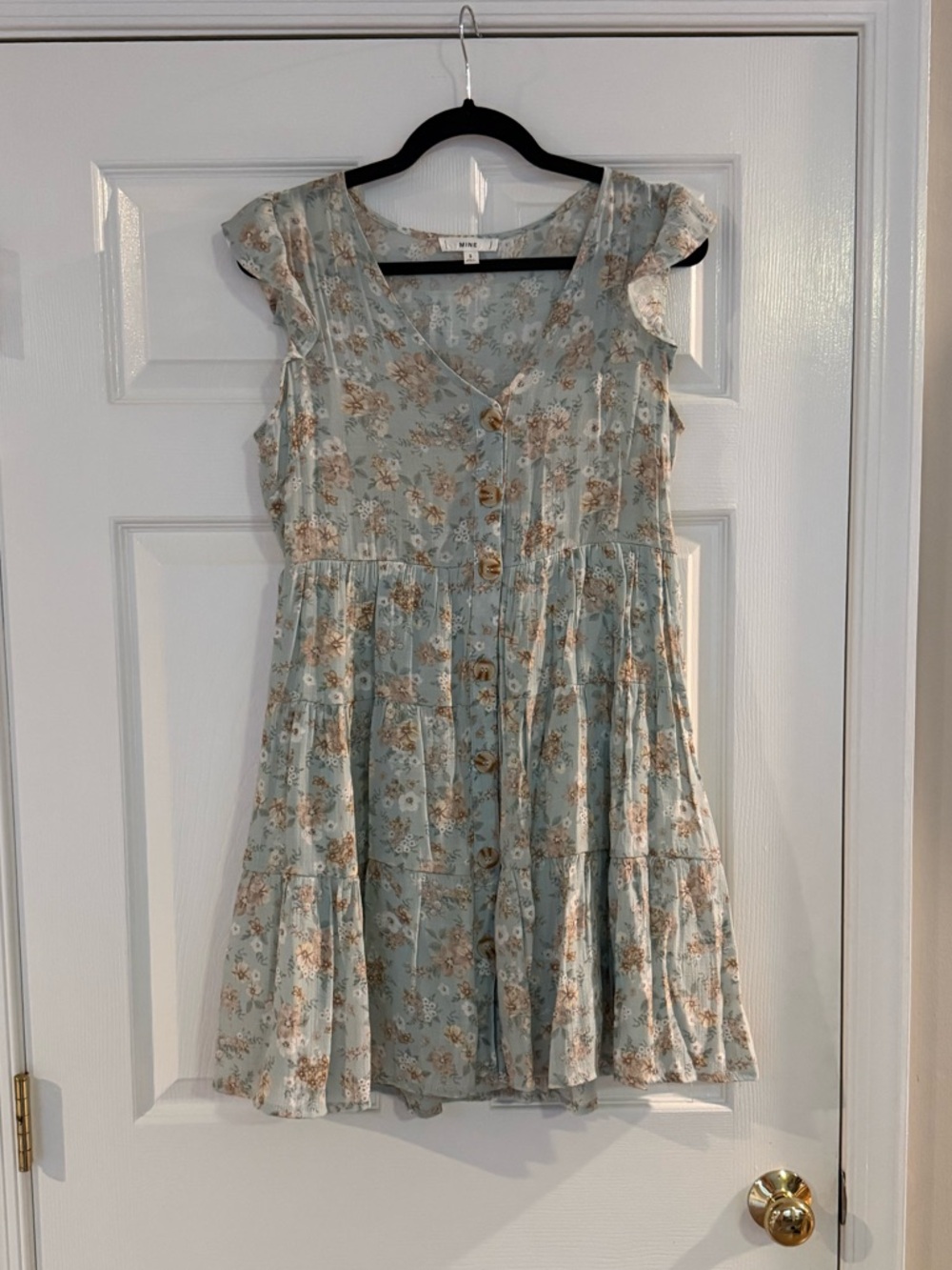 Floral Flutter Sleeve Tiered Dress in Light Blue